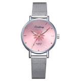 Luxury Silver Popular Pink Dial Flowers Metal Ladies