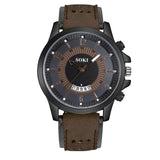 SOKI Men Watch Luxury Fashion Silica Gel Leather Quartz