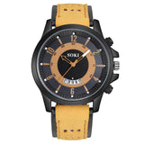 SOKI Men Watch Luxury Fashion Silica Gel Leather Quartz