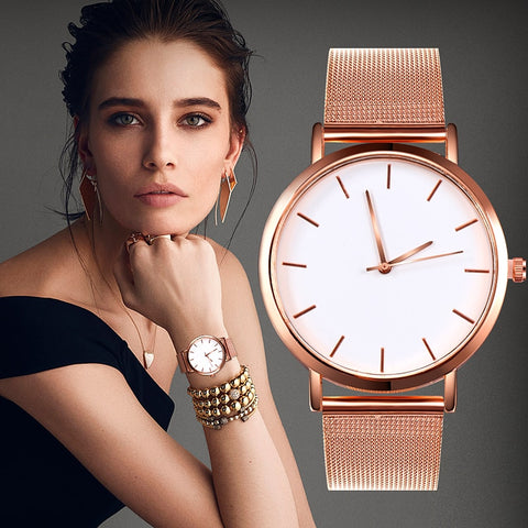 Romantic Rose Gold Stainless Steel Ladies Watches